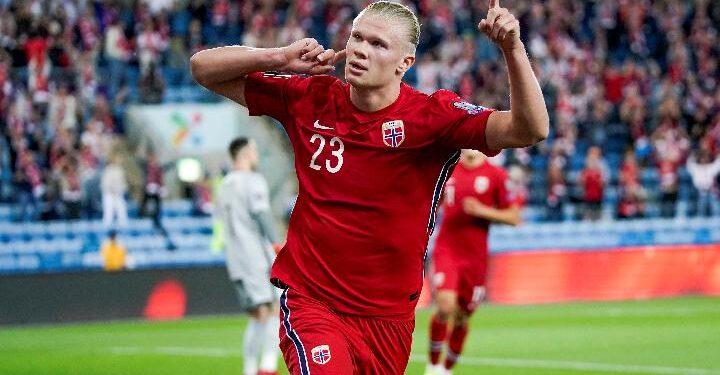 Bintang Timnas Norwegia Erling Haaland saat merayakan gol di salah satu pertandingan FOTONet Ⓒ Hak cipta foto di atas dikembalikan sesungguhnya kepada pemilik foto