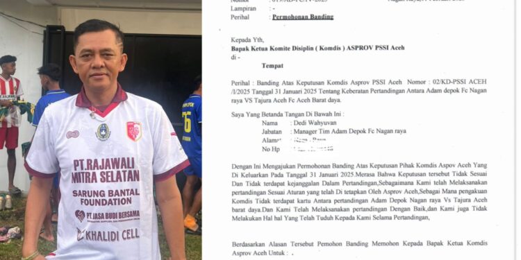 IMG20250201WA0022 KETIKKABARcom Adam Depok FC Ajukan Banding ke Komdis PSSI Aceh
