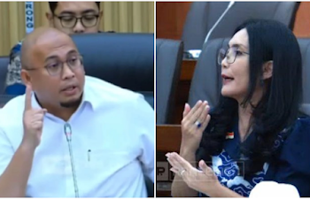 DEBAT SENGIT - Wakil Ketua Komisi VI DPR dari Fraksi Partai Gerindra, Andre Rosiade, dan anggota Komisi VI DPR dari Fraksi PDIP, Rieke Diah Pitaloka, saat mengikuti rapat kerja dengan Direktur Umum PT Pertamina (Persero) dan Subholding di Gedung DPR RI, Jakarta, Selasa (11/3/2025).[FOTO: Youtube DPR RI]/Ⓒ Hak cipta foto di atas dikembalikan sesungguhnya kepada pemilik foto.