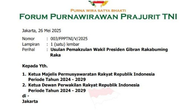 5Bpv5Bpd5Bjpg KETIKKABARcom Forum Purnawirawan TNI Surati DPR MPR Tuntut Pemakzulan Gibran Segera Diproses