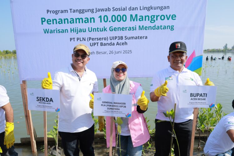 Foto bersama Staf Ahli Bupati Ir Makmun MT ketiga dari kiri Senior Manager Keuangan Komunikasi dan Umum PT PLN UIP3B Sumatera Yenti Elfina kedua dari kiri Kepala Dinas Lingkungan Hidup dan Kehutanan Provinsi Aceh Abdul Hanan SP MSi kiri pada penanaman 10 ribu mangrove di Gampong Baet Kecamatan Baitussalam Kabupaten Aceh Besar Kamis 2662025 FOTO MC ACEH BESAR DI KETIKKABARcom Foto bersama Staf Ahli Bupati Ir Makmun MT ketiga dari kiri Senior Manager Keuangan Komunikasi dan Umum PT PLN UIP3B Sumatera Yenti Elfina kedua dari kiri Kepala Dinas Lingkungan Hidup dan Kehutanan Provinsi Aceh Abdul Hanan SP MSi kiri pada penanaman 10 ribu mangrove di Gampong Baet Kecamatan Baitussalam Kabupaten Aceh Besar Kamis 2662025 FOTO MC ACEH BESAR DI
