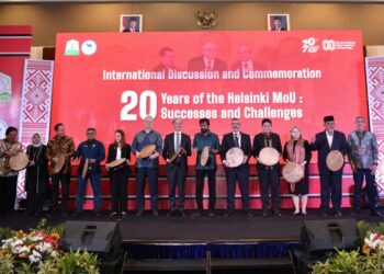 Gubernur Aceh, Muzakir Manaf, Memberi sambutan sekaligus membuka secara resmi International Discussion and commemoration 20 year of the helsinki MoU di Hermes Palace, Kamis, 14/08/2025