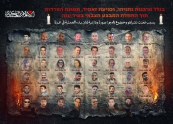 Poster yang diterbitkan oleh Brigade Al-Qassam, yang menunjukkan seluruh tawanan Israel yang tersisa di Gaza, 20 September 2025. FOTO/Al-Qassam Military Media
