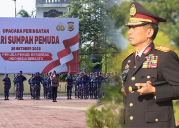 Kapolda Aceh Irjen Pol. Marzuki Ali Basyah pimpin upacara peringatan Hari Sumpah Pemuda ke-97 di Mapolda Aceh, Selasa, 28 Oktober 2025./Foto: Kolase/KETIKKABAR.com/Humas Polda