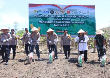 Kapolda Aceh, Irjen Pol. Marzuki Ali Basyah, M.M., melaksanakan penanaman jagung serentak Kuartal IV di Desa Suka Damai, Kecamatan Lembah Seulawah, Aceh Besar, Rabu (8/10/2025).