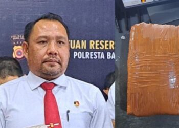Kolase / Kasat Resnarkoba AKP Rajabul Asra dan Penemuan Dua Kilogram Ganja di Gudang Kargo Bandara SIM pada hari Minggu (19/10/2025). / KETIKKABAR.com / Humas Polresta
