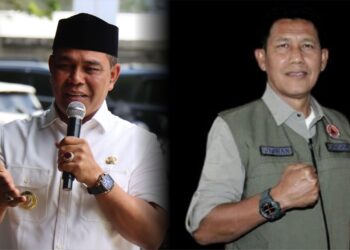 Bupati Aceh Besar, H. Muharram Idris (Syech Muharram) dan Kepala Pelaksana BPBD Aceh Besar, Ridwan Jamil SSos MSi. / Kolase KETIKKABAR.com/ FOTO/ MC ACEH BESAR
