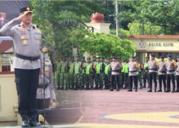 Wakapolda Aceh Brigjen Pol. Ari Wahyu Widodo, pimpin Apel Kesiapan Tanggap Darurat Bencana Tahun 2025 di Lapangan Mapolda Aceh, Rabu, 5 November 2025./Foto: Kolase/KETIKKABAR.com/HUMAS POLDA ACEH