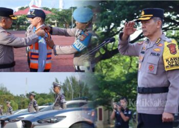 Irwasda Polda Aceh Kombes Pol. Djoko Susilo memimpin Apel Operasi Zebra Seulawah 2025 selama 14 hari, mulai 17–30 November 2025, di Mapolda Aceh, Senin (17/11/2025)./Foto: Kolase KETIKKABAR.com/Humas Polda Aceh