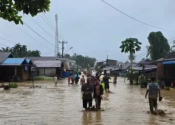 Ratusan rumah terendam banjir di wilayah Tapanuli Tengah, Sumut, Selasa (25/11/2025). (Foto: Antara)