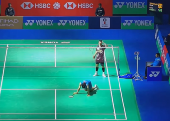 ebulutangkis tunggal putra Indonesia, Jonatan Christie, berhasil menumbangkan wakil Jepang Yushi Tanaka pada babak 32 besar India Open 2026/FOTO: Tangkap Layar Youtube