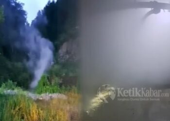 Tambang Emas milik PT Aneka Tambang Tbk. (Antam) Meledak di Kecamatan Nanggung, Kabupaten Bogor, pada Rabu, 14/1/2026/(FOTO: Kolase KETIKKABAR.com/Tangkap Layar Youtube)