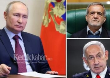 Ilustrasi Presiden Rusia Vladimir Putin melakukan pembicaraan telepon terpisah dengan PM Israel Benjamin Netanyahu dan Presiden Iran Masoud Pezeshkian untuk meredakan ketegangan di Timur Tengah/(FOTO: Kolase KETIKKABAR.com/Ist)
