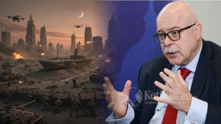 Dmitry Trenin peneliti senior dari Institut Ekonomi Dunia dan Hubungan Internasional Rusia dan Ilustrasi Perang Dunia III FOTO Kolase KETIKKABARcomamchanruAI