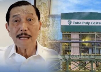 Ketua Dewan Ekonomi Nasional (DEN) Luhut Binsar Pandjaitan membantah keras kabar yang menyebut dirinya memiliki keterkaitan kepemilikan saham di PT Toba Pulp Lestari Tbk (INRU)/(FOTO: Kolase KETIKKABAR.com/Tangkap Layar Youtube)