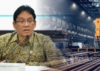 Menteri Keuangan Purbaya Yudhi Sadewa dan Ilustrasi Pabrik Baja/(FOTO: Kolase KETIKKABAR.com/SHUTTERSTOCK/Ist)