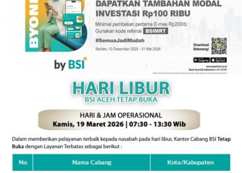 BSI Aceh Tetap Buka Saat Libur Lebaran 1447 H, 22 Outlet Siap Layani Nasabah