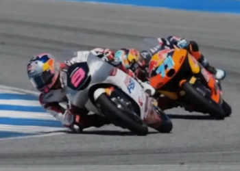 Pembalap Moto3 dari TIM Honda, Veda Ega Pratama (9) berada di posisi 24 pada sesi Latihan Bebas Pertama (FP1) Moto3 Spanyol di Sirkuit Jerez, Jumat (24/4/2026) siang WIB. [FOTO: Tangkap Layar]