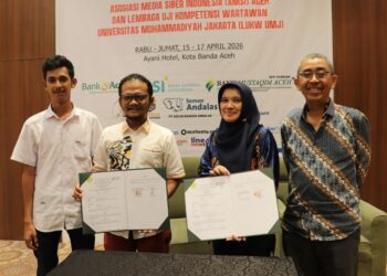 akultas Ilmu Sosial dan Ilmu Politik (FISIP) Universitas Muhammadiyah Jakarta (UMJ) resmi menjalin kerja sama dengan Asosiasi Media Siber Indonesia (AMSI) Aceh melalui penandatanganan nota kesepakatan (MoA) di Hotel Ayani, Banda Aceh, pada Kamis (16/4/2026).
