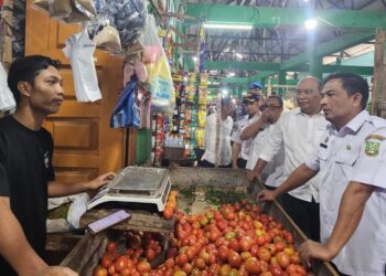 Pemerintah Kota (Pemko) Sabang bersama unsur Forkopimda melakukan inspeksi mendadak (sidak) di pasar induk guna memastikan stabilitas harga dan ketersediaan bahan pokok, Rabu (29/4/2026). [FOTO: Humas].