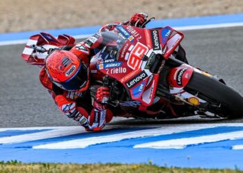 Pebalap Ducati Lenovo, Marc Marquez, resmi merebut pole position pada kualifikasi MotoGP Spanyol 2026 di Sirkuit Jerez, Sabtu (25/4/2026) sore WIB. [FOTO: REUTERS]