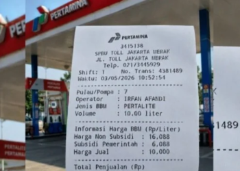 Struk Pertamina. [FOTO: Ist]