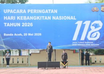 Polda Aceh menggelar Upacara Peringatan Hari Kebangkitan Nasional (Harkitnas) ke-118 Tahun 2026 di Lapangan Apel Mapolda Aceh, Rabu (20/5/2026) pukul 07.00 WIB. [FOTO: HUMAS]