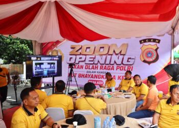Kapolda Aceh Irjen Pol. Drs. Marzuki Ali Basyah, M. M, menghadiri secara virtual pembukaan Pekan Olahraga Polri 2026 dalam rangka Hari Bhayangkara ke 80, Minggu, 28 Juni 2026, pagi.