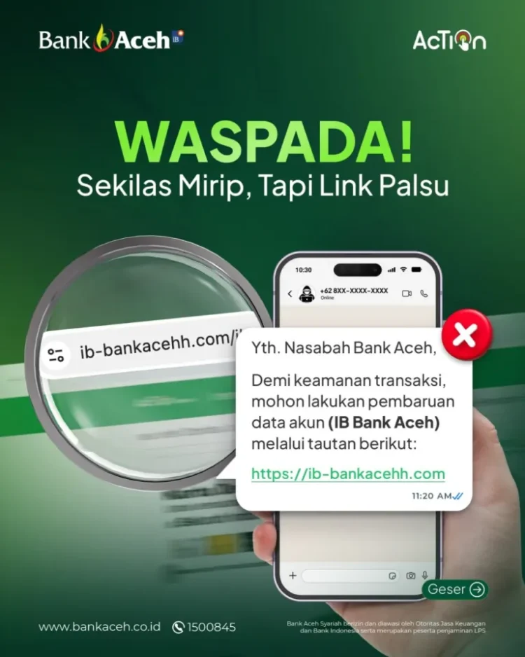 WaspadaSekilasMiriptapiLinkPalsu KETIKKABARcom Waspada Phishing! Bank Aceh Ingatkan Nasabah Lindungi Data Perbankan dan Akses Kanal Resmi