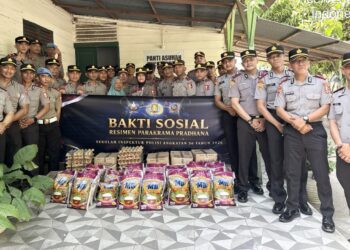 Siswa Sekolah Inspektur Polisi (SIP) Angkatan 56 Resimen Parakrama Pradhana asal pengiriman Polda Aceh menggelar kegiatan bakti sosial di Panti Asuhan Yayasan Penyantun Islam, Kota Banda Aceh, pada Kamis (30/7/2026).