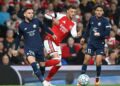 Calvin Verdonk nomor 24 bermain dalam pertandingan melawan Arsenal di Liga Champions Foto ARSENAL