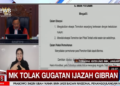 Mahkamah Konstitusi MK menyatakan permohonan gugatan yang mempersoalkan syarat pendidikan Gibran Rakabuming Raka sebagai calon wakil presiden pada Pemilu 2024 tidak dapat diterima Selasa 6 Oktober 2026 FOTO Tangkap Layar YoutubeINews KETIKKABARcom Mahkamah Konstitusi MK menyatakan permohonan gugatan yang mempersoalkan syarat pendidikan Gibran Rakabuming Raka sebagai calon wakil presiden pada Pemilu 2024 tidak dapat diterima Selasa 6 Oktober 2026 FOTO Tangkap Layar YoutubeINews
