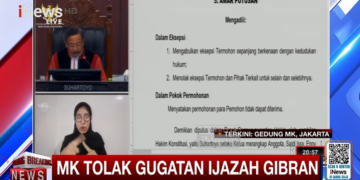 Mahkamah Konstitusi MK menyatakan permohonan gugatan yang mempersoalkan syarat pendidikan Gibran Rakabuming Raka sebagai calon wakil presiden pada Pemilu 2024 tidak dapat diterima Selasa 6 Oktober 2026 FOTO Tangkap Layar YoutubeINews