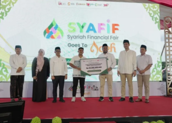Pembukaan Syariah Financial Fair (SYAFIF) Goes to Aceh di Kompleks Masjid Raya Baiturrahman, Banda Aceh, Jumat (9/10/2026). Kegiatan ini bertujuan meningkatkan literasi dan inklusi keuangan syariah serta memperluas akses layanan keuangan bagi masyarakat. FOTO/Istimewa
