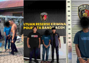 Satreskrim Polresta Banda Aceh saat mengamankan seorang pria berinisial NUR, 49 tahun, warga Desa Setui, Kecamatan Baiturrahman, Banda Aceh, Jumat pagi, 30 Oktober 2026./FOTO: Ist