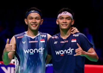 Ganda putra Indonesia Fajar AlfianMuhammad Shohibul Fikri melaju ke final Denmark Open 2026 FOTO PBSI