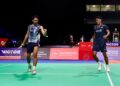 Ganda putra Indonesia Fajar AlfianMuhammad Shohibul Fikri melaju ke perempat final Denmark Open 2026 setelah mengalahkan pasangan tuan rumah Christian KjaerRasmus Kjaer dengan skor 21 19 dan 21 10 di SJF Bank Arena Kamis malam 15102026 FOTO PBSI