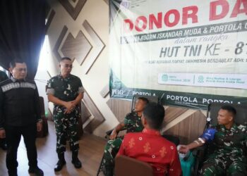 Pangdam IM Mayor Jenderal TNI Joko Hadi Susilo SIP menghadiri aksi sosial donor darah yang diselenggarakan oleh Portola Grand Arabia Hotel di Jalan Prof A Majid Ibrahim II No 3 Kampung Baru Kecamatan Baiturrahman Kota Banda Aceh pada Kamis 1102026 FOTO Humas