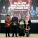 Bupati Aceh Besar H Muharram Idris foto bersama pada lepas sambut Komandan Kodim Dandim 0101Kota Banda Aceh KBA di auditorium lantai 8 Landmark BSI Aceh Banda Aceh Jumat 23102026 malam FOTO MC ACEH BESAR